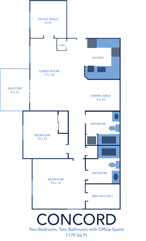 2 bed 2 bath B Concord Floor Plan at CenterPointe Apartments and Townhomes in Canandaigua NY 14424